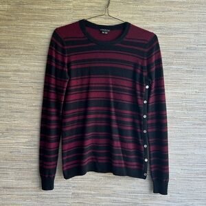 Theory Cashmere Stripes Long-Sleeve Crew Neck Side Button Sweater Size M